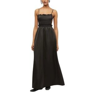 NWT WeWoreWhat Black Ruffle Spaghetti‎ Strap Cutout Maxi Dress Size L